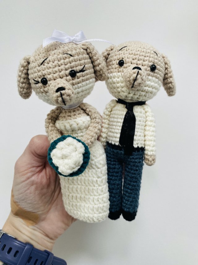 Młoda para pieski maskotki ręcznie robione prezent ślubny