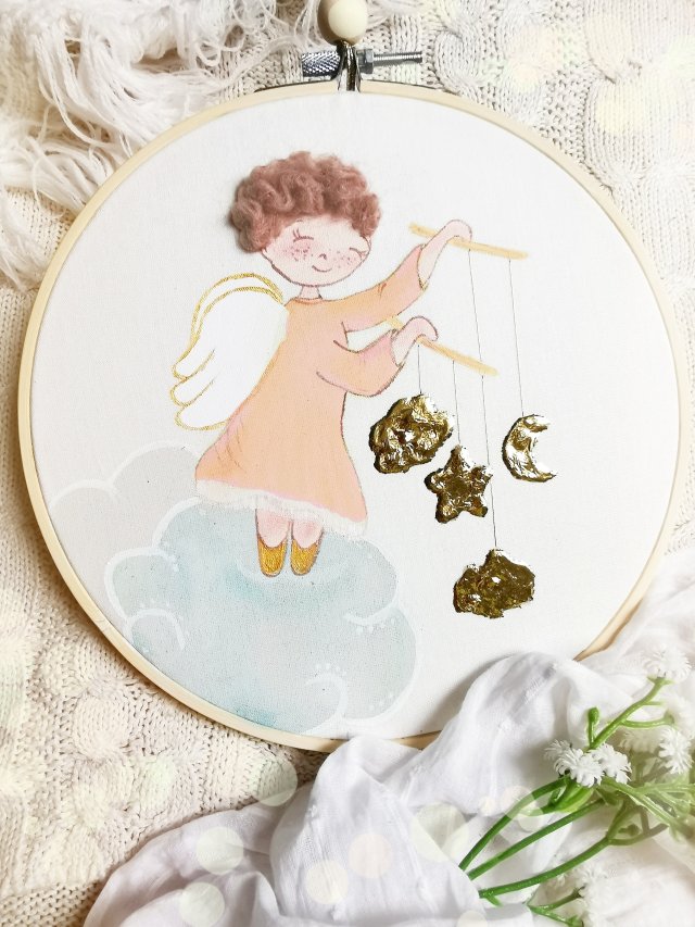 ręcznie malowany obrazek dla dziecka na pamiątkę chrztu narodzin