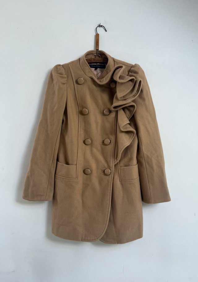 FRENCH CONNECTION - WEŁNIANY PŁASZCZ - FALBANA - KASZMIR - 36