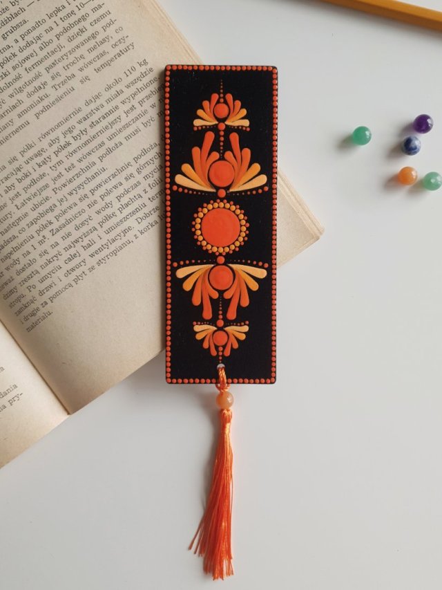 Pomarańczowa zakładka do książki - czakra sakralna, z naturalnym kamieniem