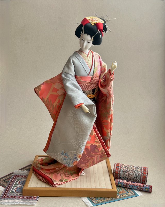 Vintage Japanese Geisha Doll - 45cm. ❤ Hand made - Duża figura.