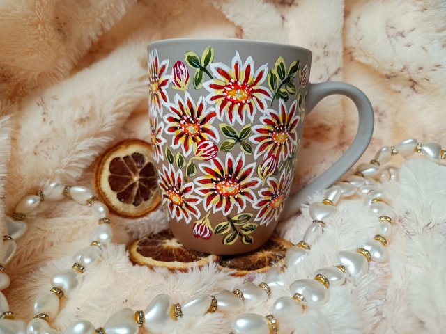 Kwiecisty kubek ręcznie malowany 300 ml.