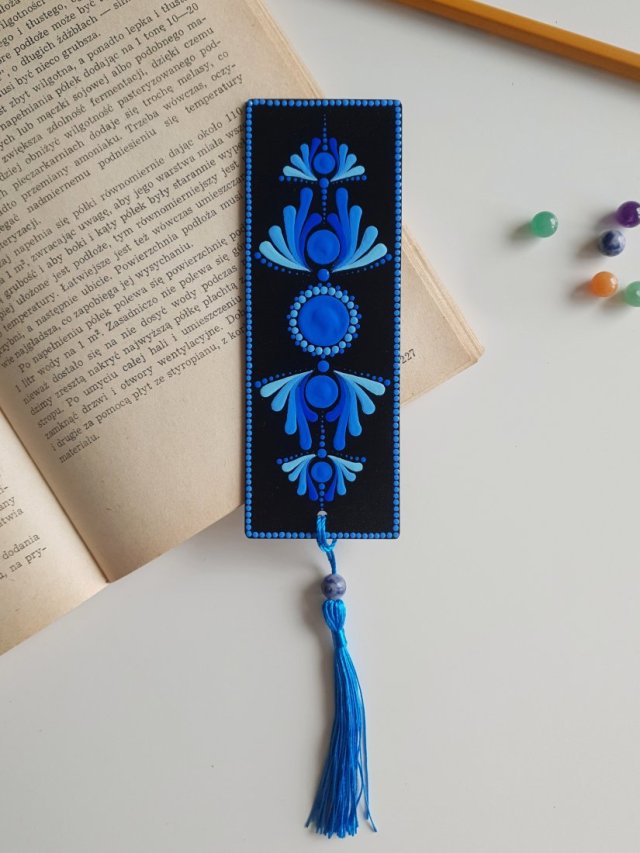 Błękitna zakładka do książki - czakra gardła, z naturalnym kamieniem