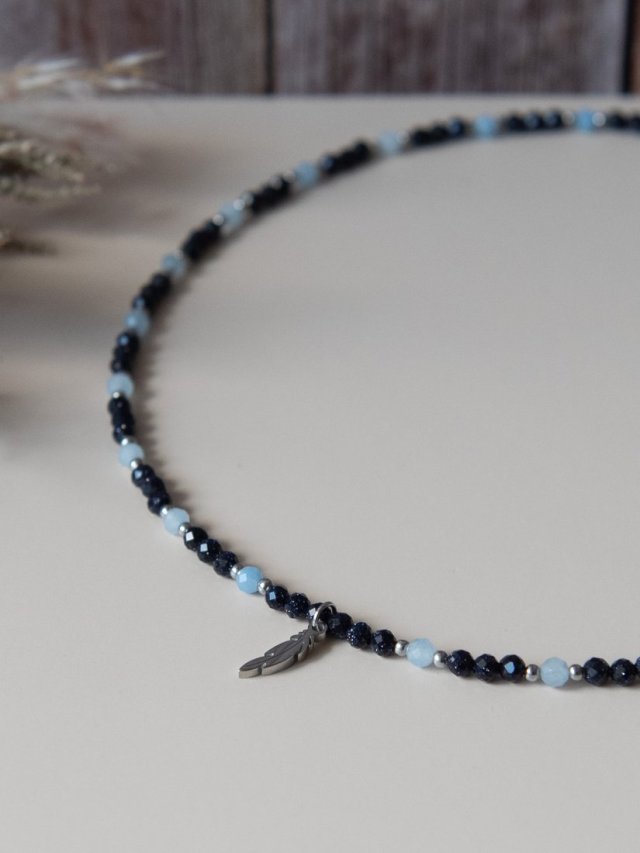 Naszyjnik choker BOHO NOIR - noc Kairu i akwamaryn
