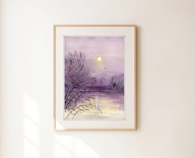 Akwarela A4.  Zachód słońca