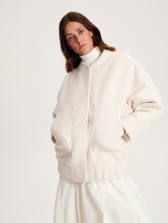 RESERVED  - KURTKA ZE SZTUCZNEGO BARANKA - BOUCLE - S