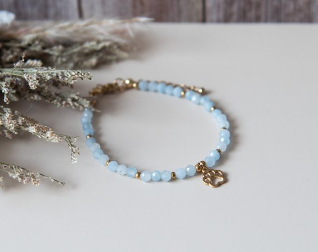 Bransoletka z łapką z kamieni - akwamaryn