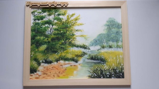 GOTOWY ZESTAW DO DOMU LUB NA PREZENT - RĘCZNIE MALOWANY OBRAZ Z RAMĄ I MOTTO