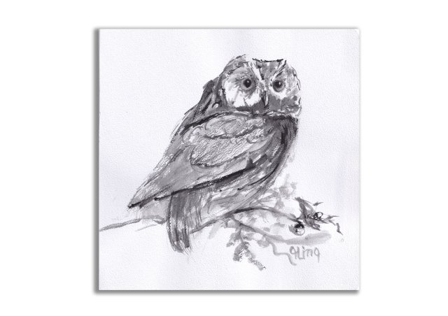 Sowa. Grafika ręcznie malowana