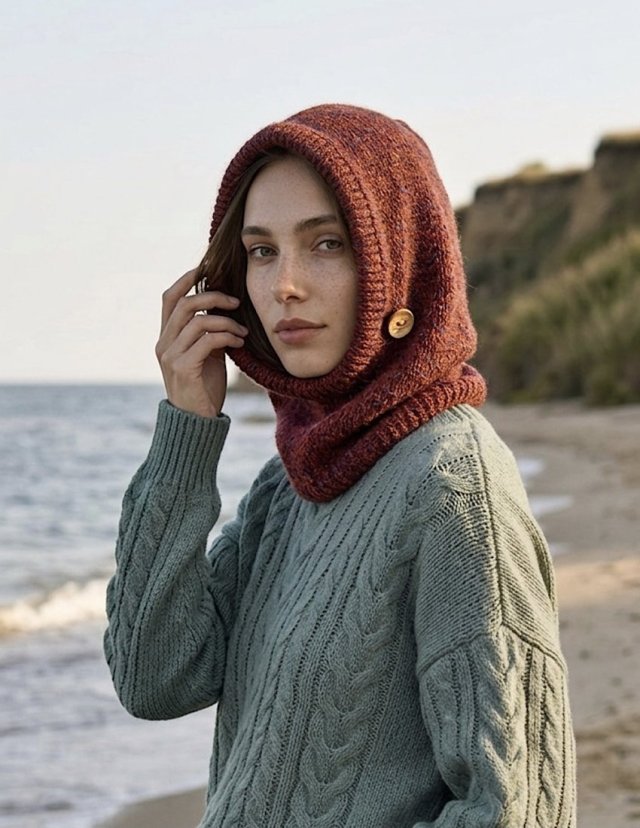 Ręcznie robiona balaclava miękki kapturokomin z alpaki i merynosa kolory