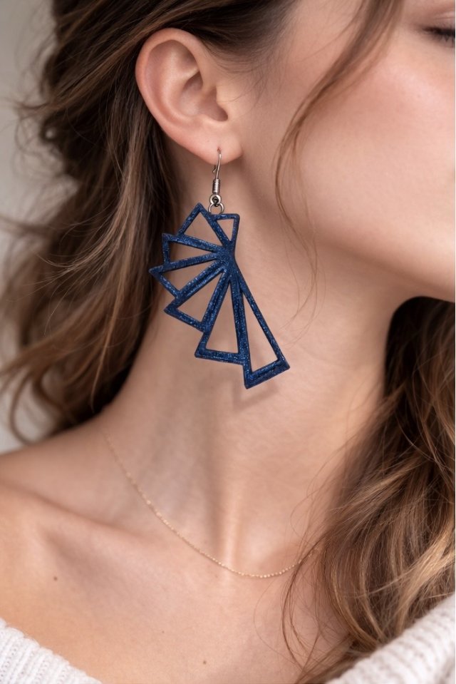 Kolczyki geometryczne granatowe | lekkie kolczyki minimalistyczne | nowoczesna biżuteria handma