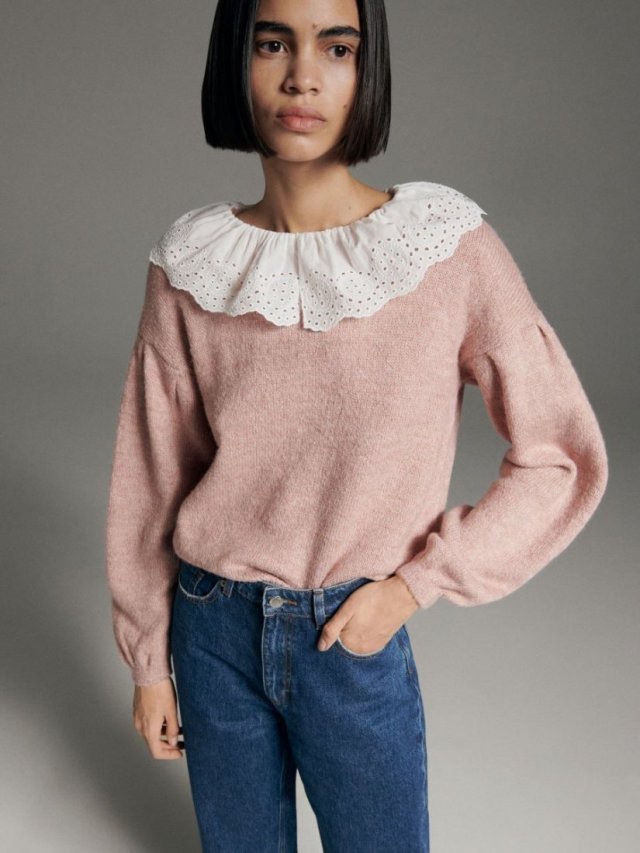 RESERVED - SWETER Z KOŁNIERZEM - S