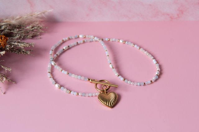 Naszyjnik AMOUR - morganit, opal i perła słodkowodna