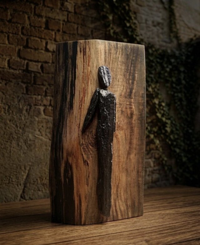 Asamblaż ze skamieniałego drewna -seria Abstrakcje anielskie ze skamieniałego drewna1