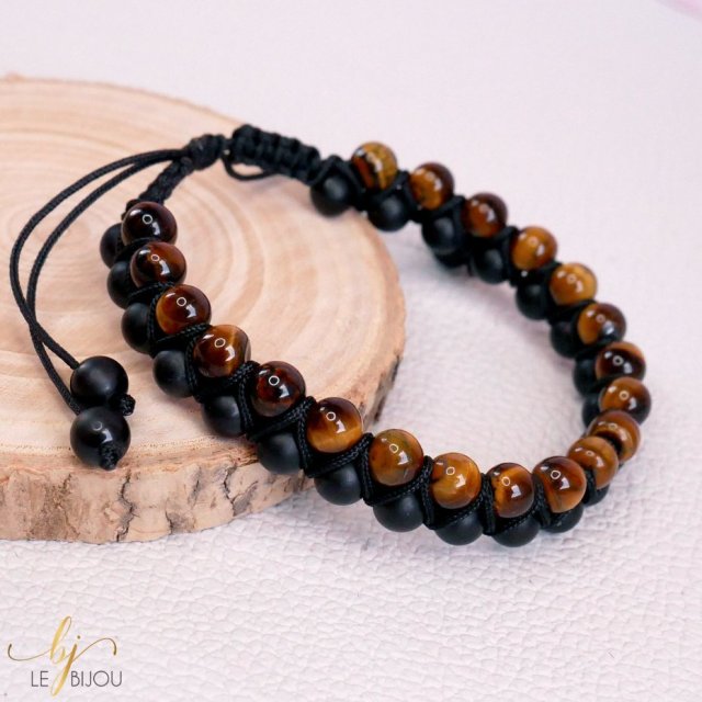 Bransoletka męska zygzak z kamieni naturalnych – Czarny turmalin Tygrysie oko