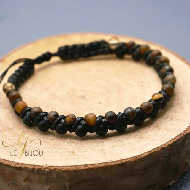 Męska Bransoletka Mocy i Ochrony z kamieni naturalnych – Czarny turmalin Tygrysie oko Cytryn