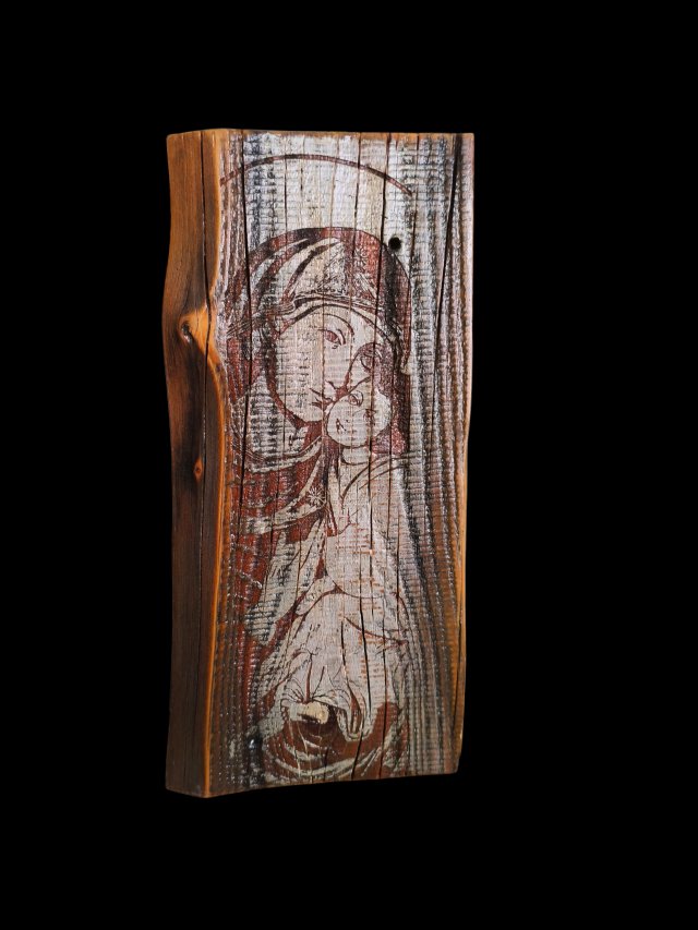 Ikona Matki Boskiej z Łopienki na Wiekowym Drewnie – Unikat-Majsternia Drewna Drewnica