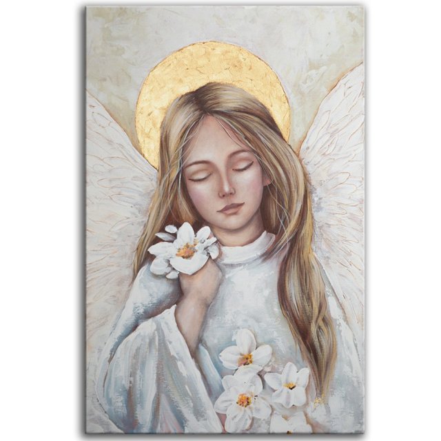 100% Ręcznie malowany Anioł na płótnie - 40x60 cm