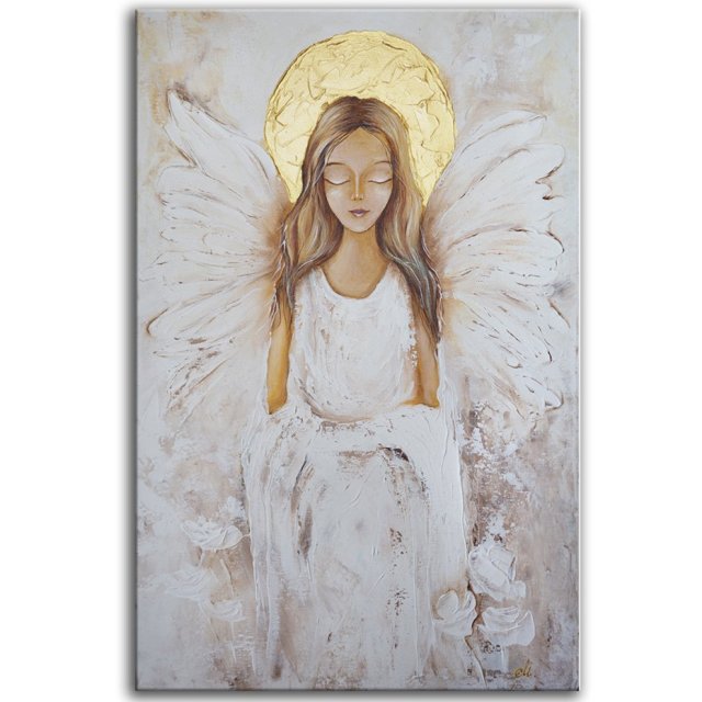 100% Ręcznie malowany Anioł na płótnie - 40x60 cm