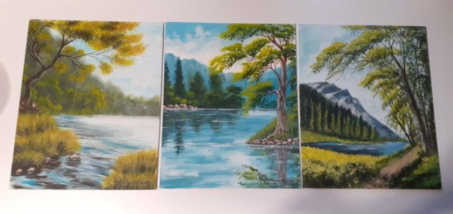 RĘCZNIE MALOWANY TRYPTYK AKRYLOWY "GÓRSKI SPOKÓJ" – Komplet 3 szt.