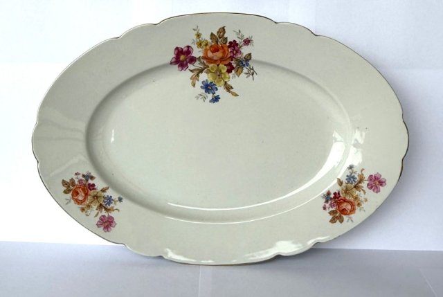 Duża Półmisek Ćmielów porcelana vintage kwiaty owalny sygnowany 1950 r