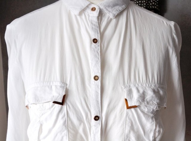 Biała bluzka miedziane detale elegancka boho XS S