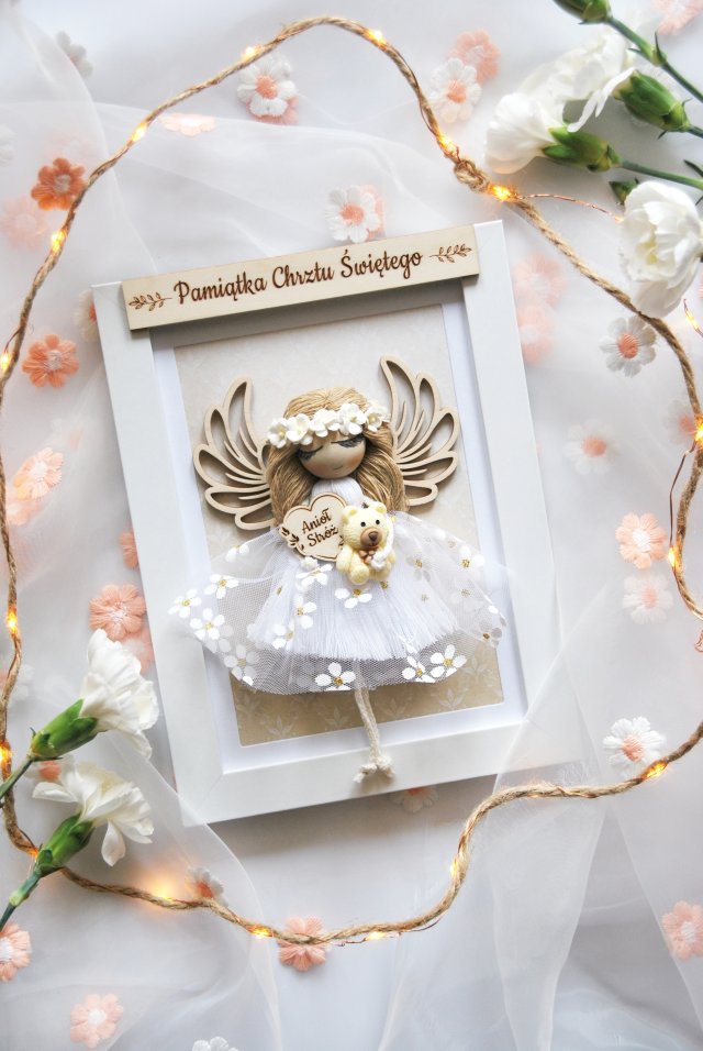 Pamiątka Chrztu - Anioł Stróż dla dziewczynki | Prezent na chrzciny