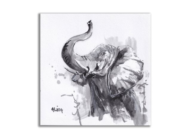 Słoń. Grafika ręcznie malowana