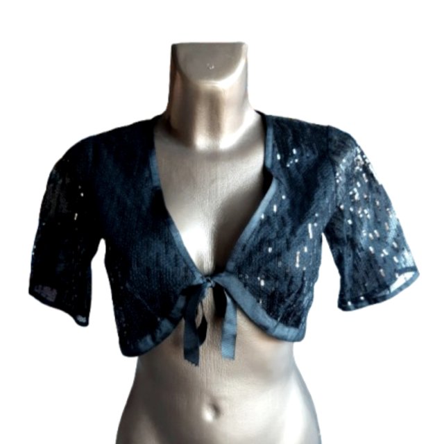 Czarny Top Bolerko Wieczorowe Cekiny 36 S