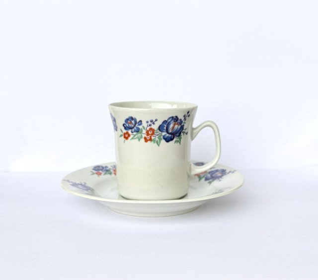 Śliczna Filiżanka porcelana Włocławek Niebieskie kwiaty Vintage PRL New Look Sygnowana (2/5)