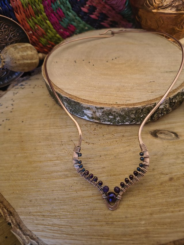 Naszyjnik choker miedziany z Hematytami