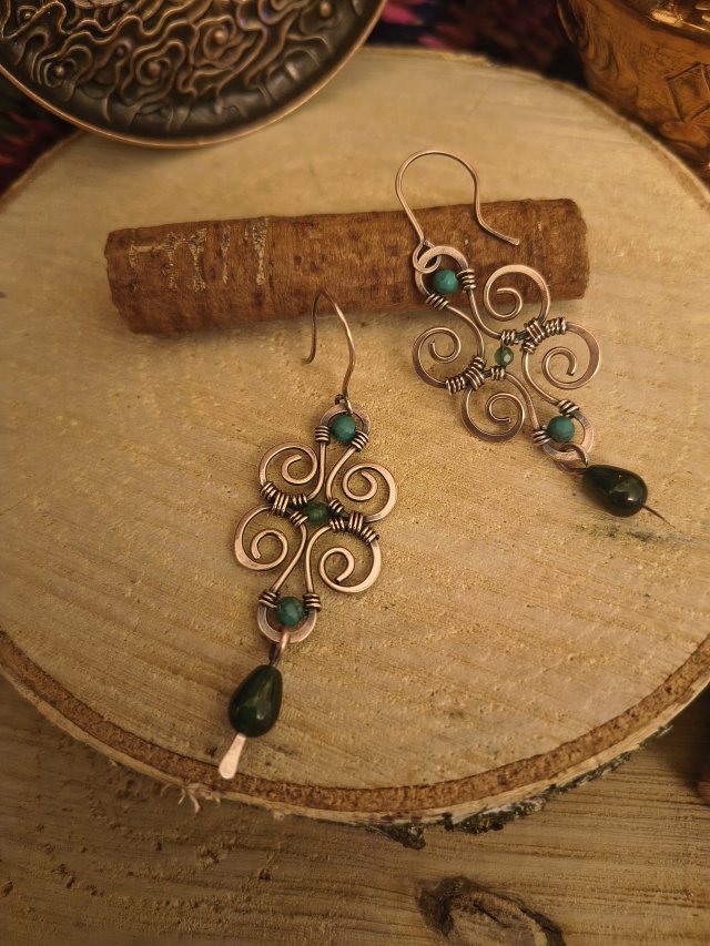 Kolczyki orient miedziane Na Zielono