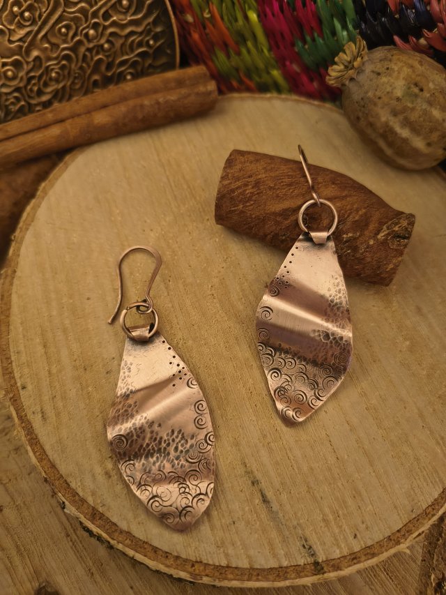 Kolczyki miedziane etno orient wiszące