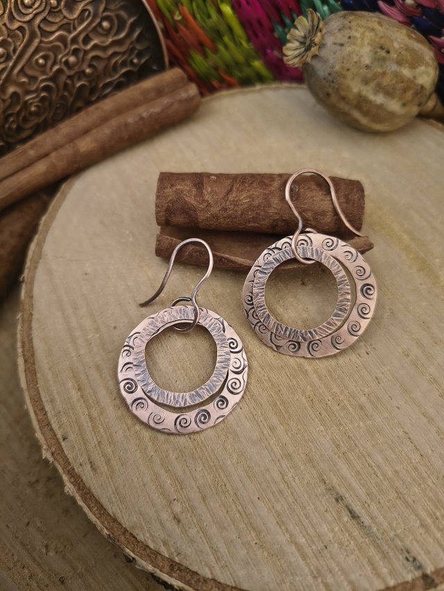 Kolczyki miedziane koła podwójne