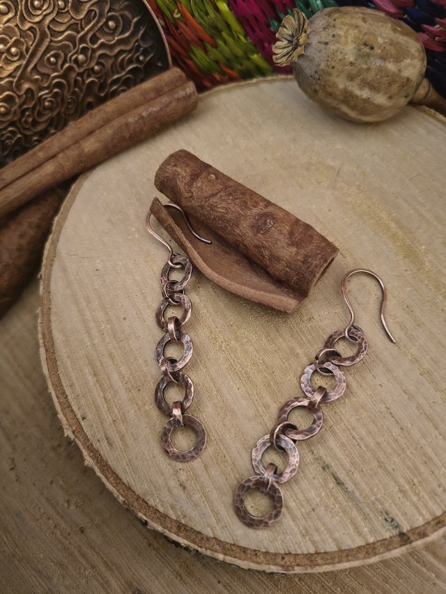 Kolczyki miedziane kółeczka dłuuugie