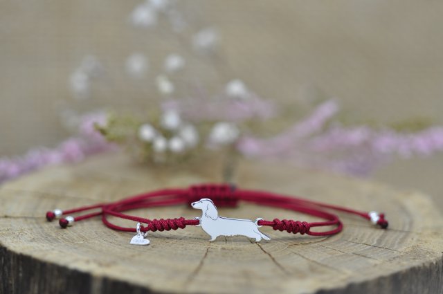 Jamnik długowłosy - bransoletka z psem, srebro 925