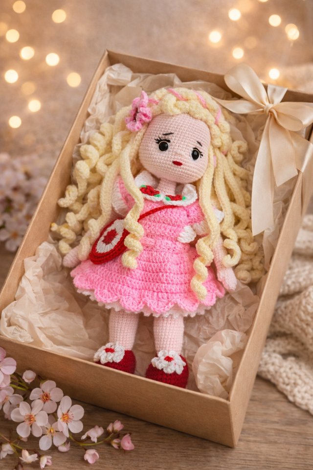 Ręcznie robiona lalka na szydełku 32 cm – Z Serca Babci