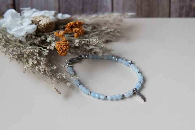 Bransoletka BOHO BLUE - akwamaryn i piórko