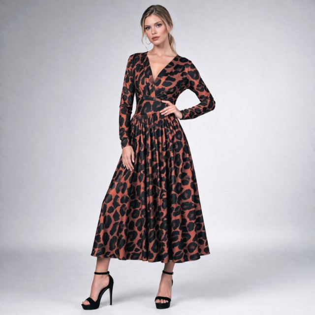 Amelia - Panterka - rozkloszowana sukienka