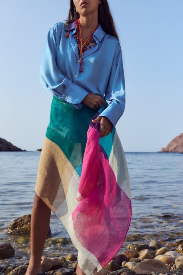 ZARA - KOLOROWA CHUSTA - LEN