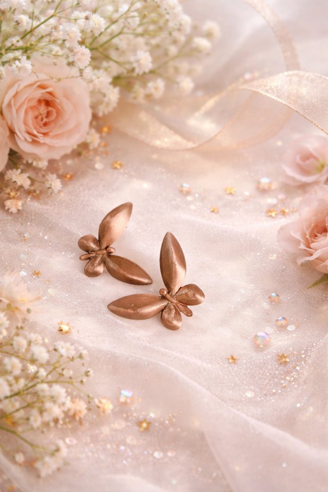 Kolczyki motylki dla dziewczynki – różowe złoto, delikatne wkrętki, prezent dla dziecka