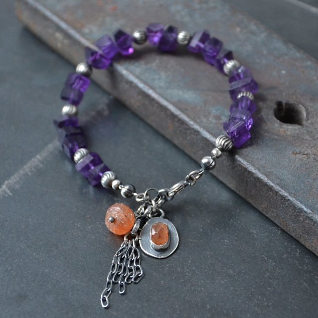 Bransoletka z ametystu z kamieniem słonecznym