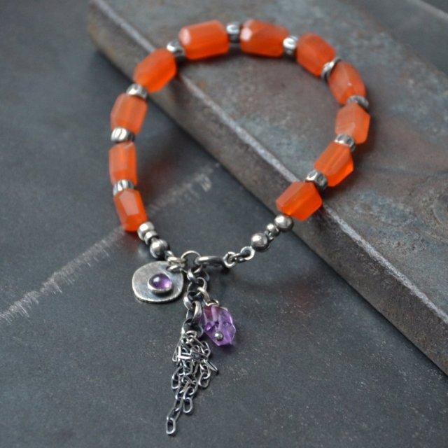 Bransoletka z karneolu z ametystem