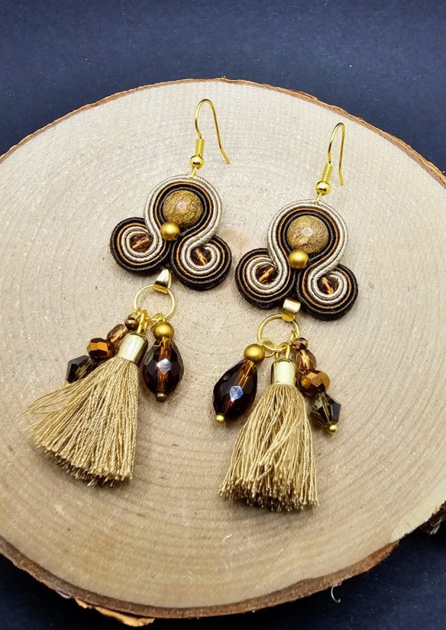 Brązowe kolczyki sutasz z jaspisem