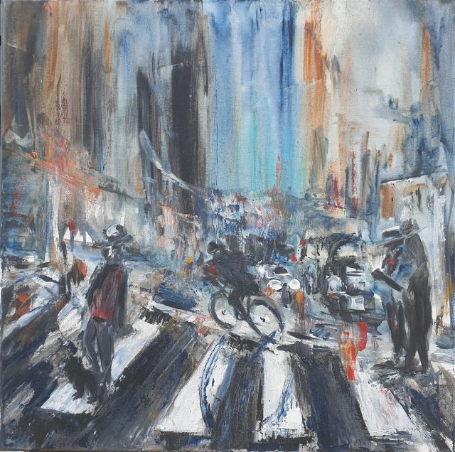 Nocne miasto. Obraz ręcznie malowany