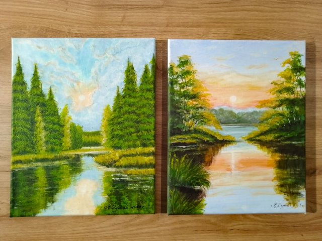 WYPRZEDAŻ KOLEKCJI - DYPTYK NATURY AKRYLOWY "PORANEK I ZMIERZCH" - 48cm x 30cm