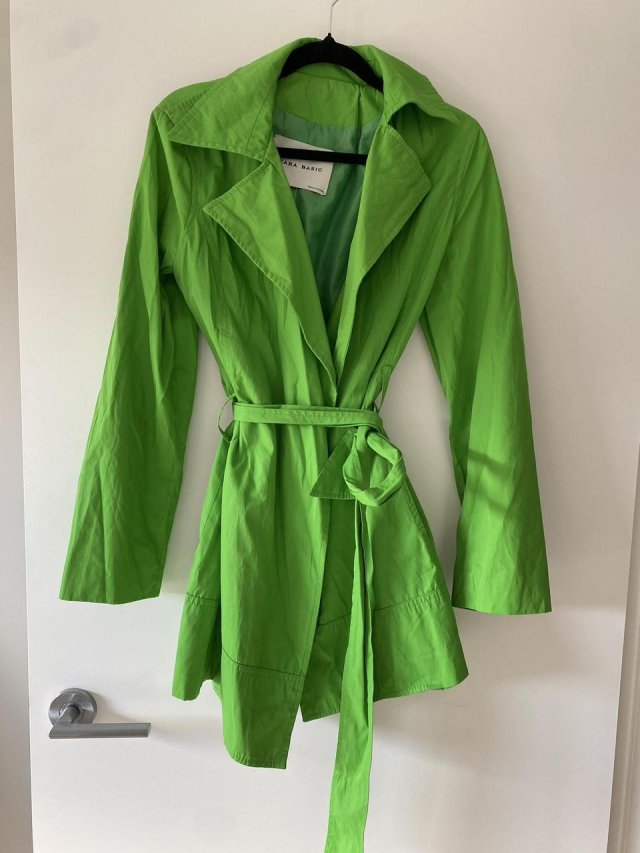 ZARA - ZIELONY PŁASZCZ - TRENCZ - M