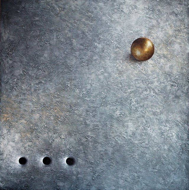 100% Ręcznie malowana abstrakcja 70x70 cm - złota kula