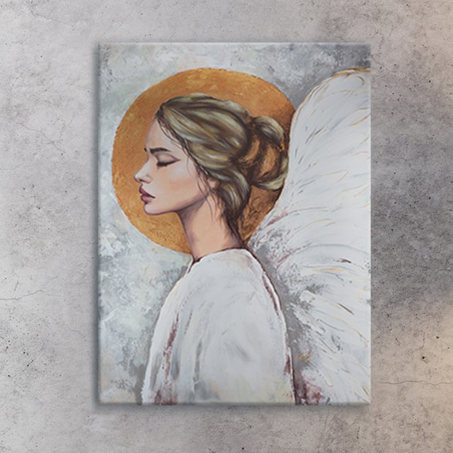 100% Ręcznie malowany Anioł na płótnie - 50x70 cm