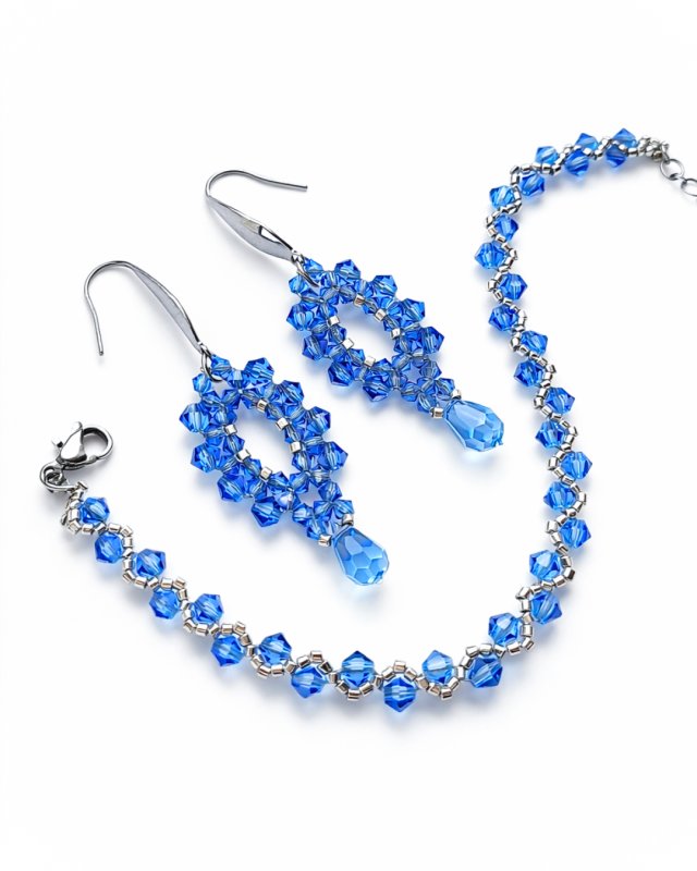 Komplet Biżuterii "Sapphire Clarity" - Bransoletka i Kolczyki z Kryształów Precios